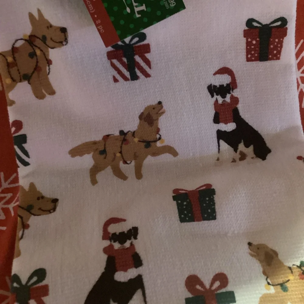 Sleigh Bell Bistro Kitchen Towels - set of 2 - featuring Christmas Dogs!